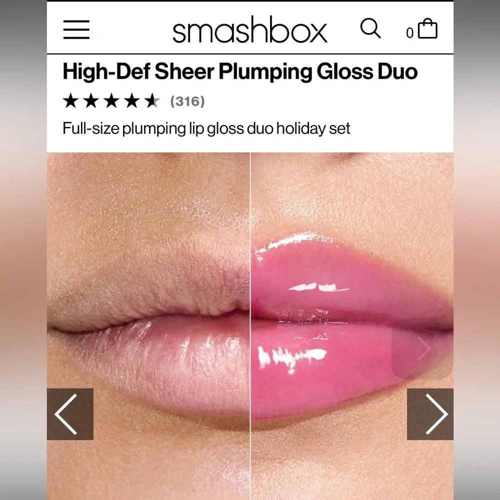 Smashbox Bundle: HighDef Plumping Lip Gloss Duo + Cult Fave Makeup Bag w giftbag